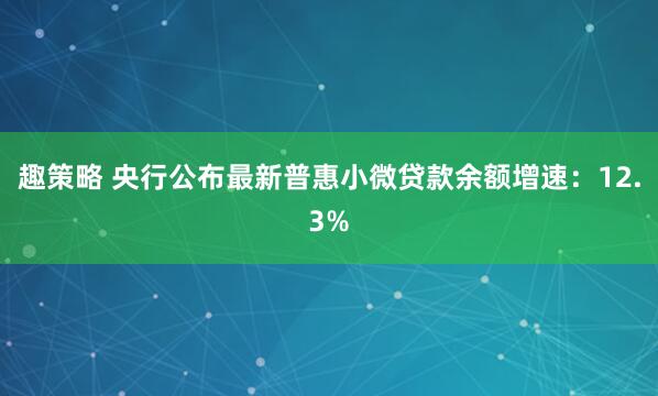 趣策略 央行公布最新普惠小微贷款余额增速：12.3%